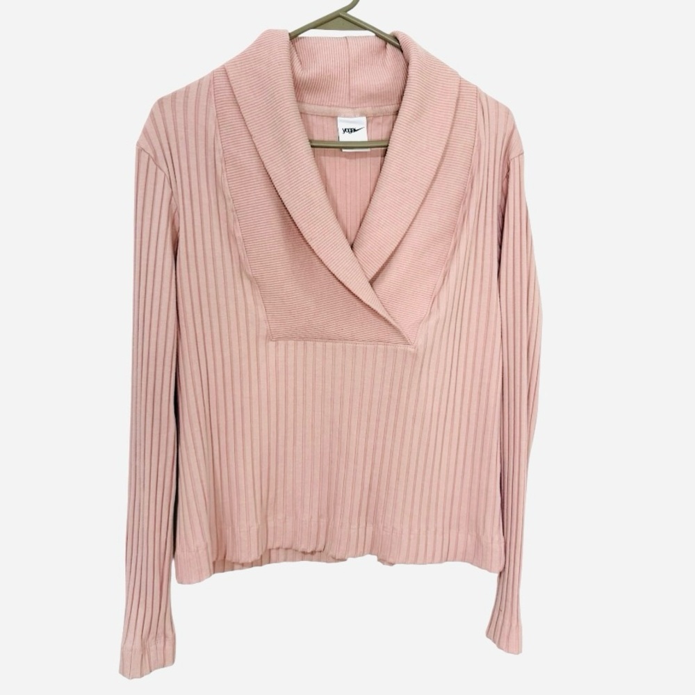 Nike Yoga Ribbed Wrap Collar Pullover Pink Long Sleeve Lounge Top Women M - Picture 5 of 10
